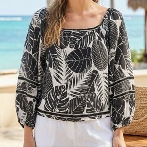 Cynthia Rowley Black and White Leaf Blouse